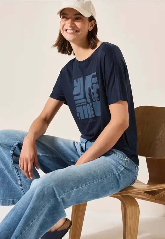 Thumbnail - Cecil Damen Shirt in Leinen-Optik in Blau, Gr: XS