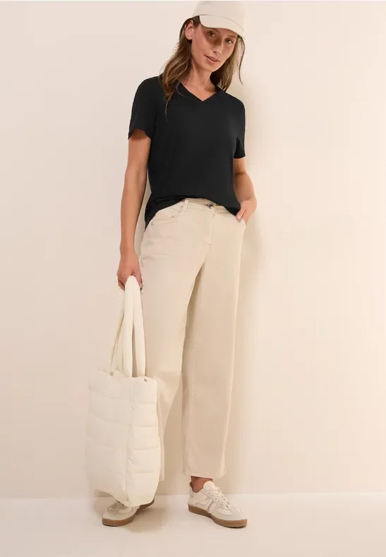 Cecil Damen Basic V-Neck T-Shirt in Schwarz, Gr: S