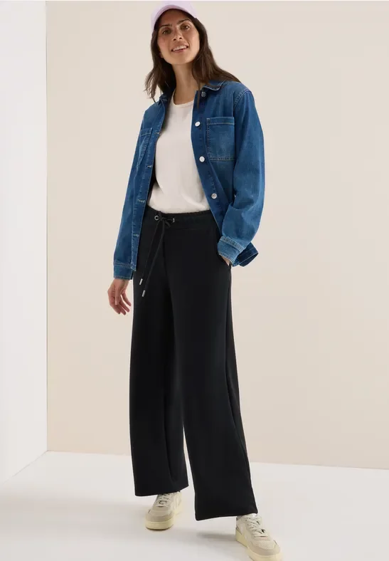 Cecil Damen Wide Leg Hose in Schwarz, Gr: L