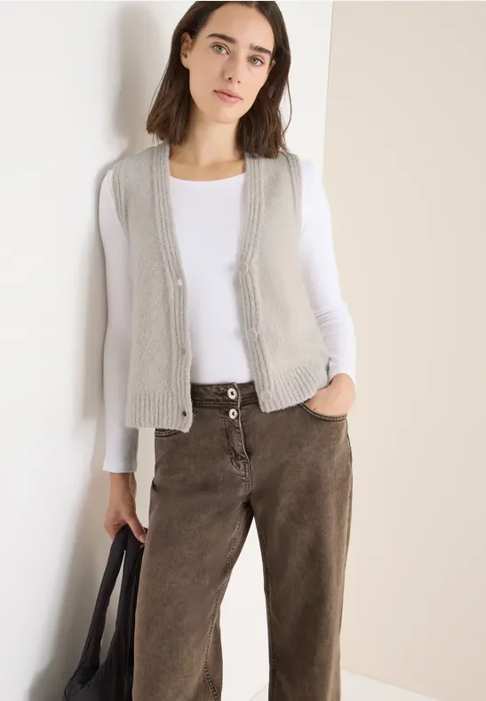 Cecil Damen Bouclé Weste in Grau, Gr: XXL