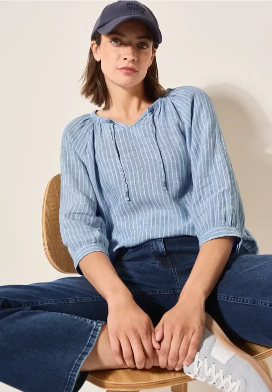 Thumbnail - Cecil Damen Gestreifte Leinen-Bluse in Blau, Gr: XL