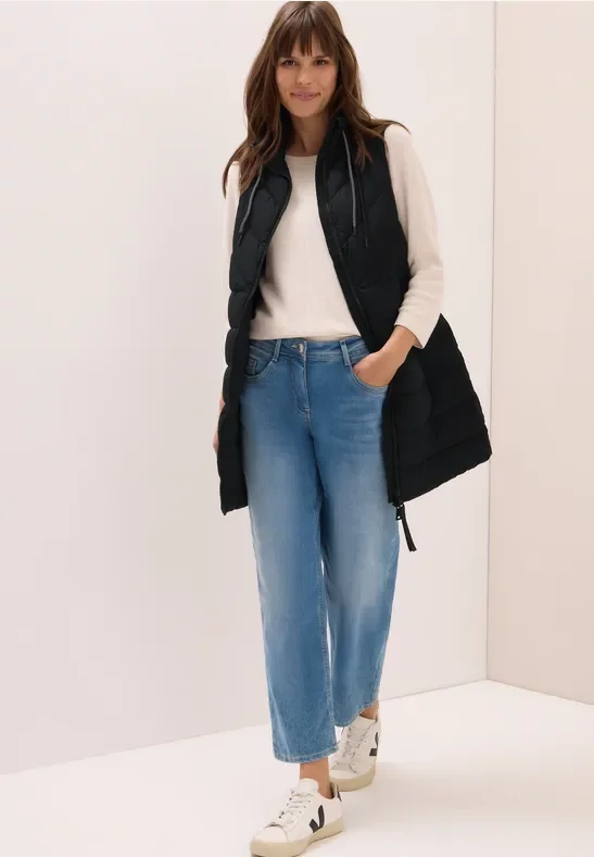 Cecil Damen Lange Steppweste in Schwarz, Gr: XS