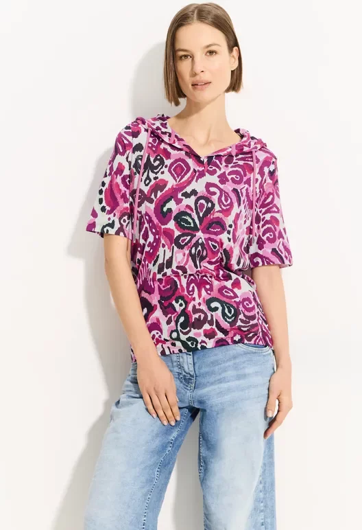 Cecil Damen Hoodie T-Shirt mit Print in Pink, Gr: XS