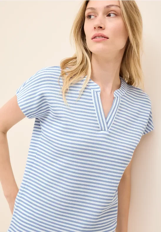 Thumbnail - Cecil Damen Gestreiftes Strukturshirt in Blau, Gr: XL