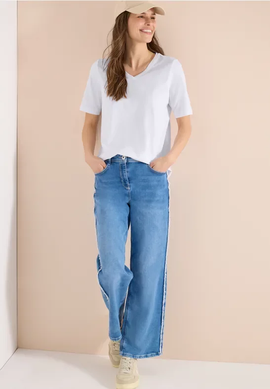 Cecil Damen Basic T-Shirt mit V-Neck in Weiß, Gr: XXL