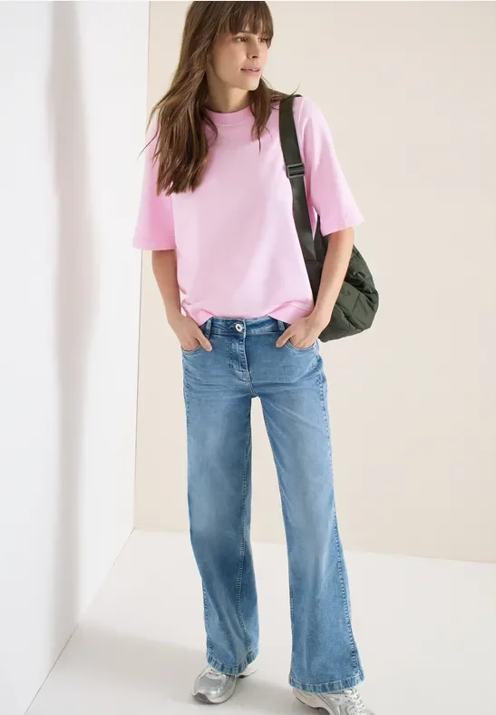 Cecil Damen Kurzarm Sweatshirt im Garment dye Look in Rosa, Gr: S