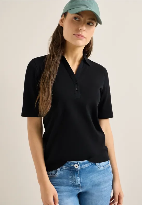 Cecil Damen Basic Poloshirt mit Kurzarm in Schwarz, Gr: XXL