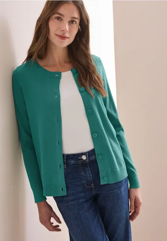 Cecil Damen Cardigan mit Knopfleiste in Grün, Gr: XS