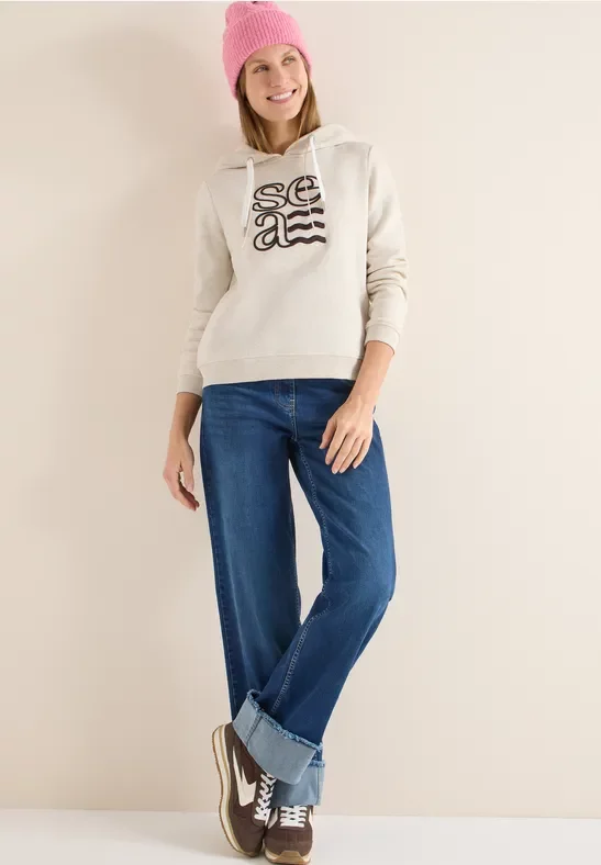 Cecil Damen Hoodie mit Artwork in Beige, Gr: XS