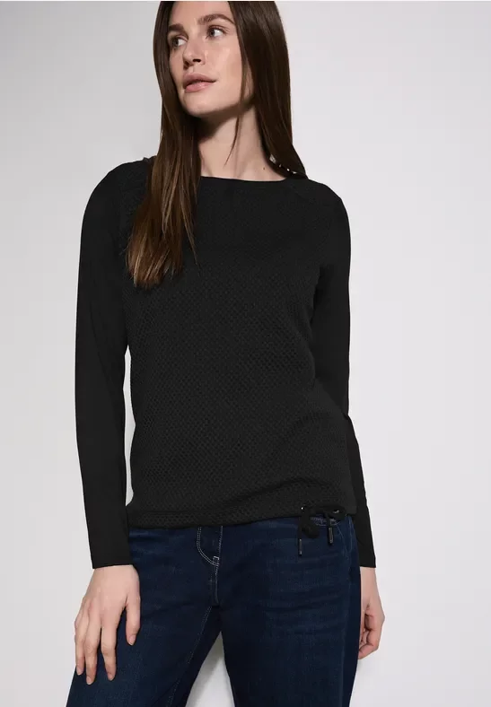 Cecil Damen Materialmix Langarmshirt in Schwarz, Gr: XL
