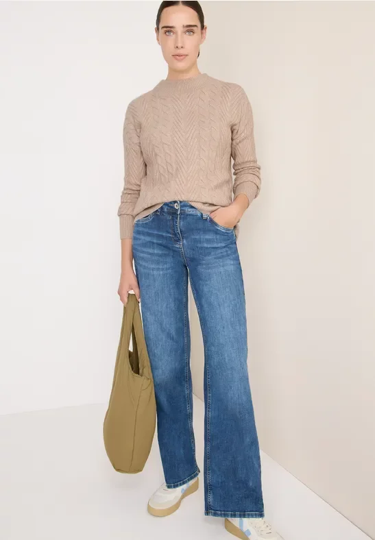 Cecil Damen Pullover mit Zopfmuster in Beige, Gr: L