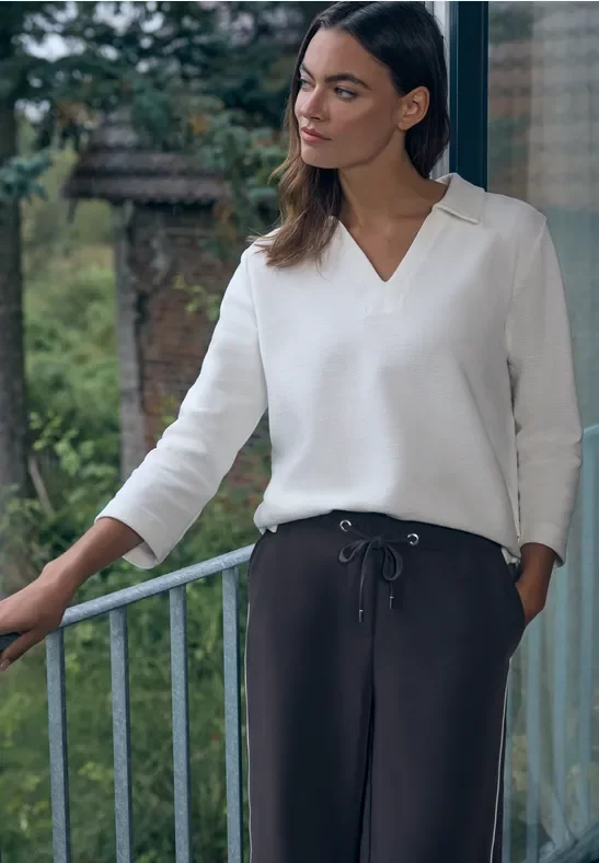 Cecil Damen Struktur Poloshirt in Weiß, Gr: L