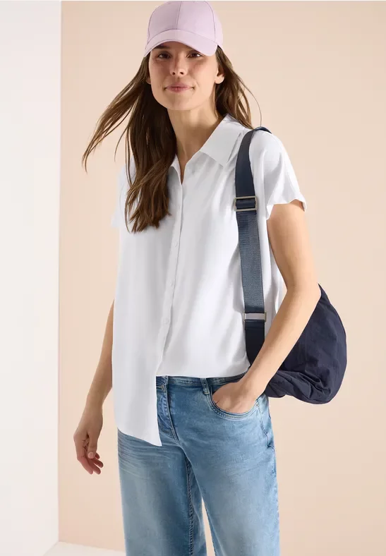 Thumbnail - Cecil Damen Basic Bluse mit Hemdkragen in Unifarbe in Weiß, Gr: L