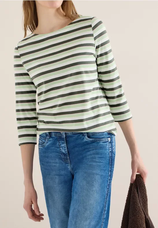 Cecil Damen Gestreiftes Shirt in Grün, Gr: L