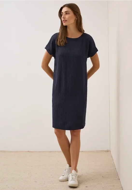 Cecil Damen Seersucker Kleid in Unifarbe in Blau, Gr: XXL