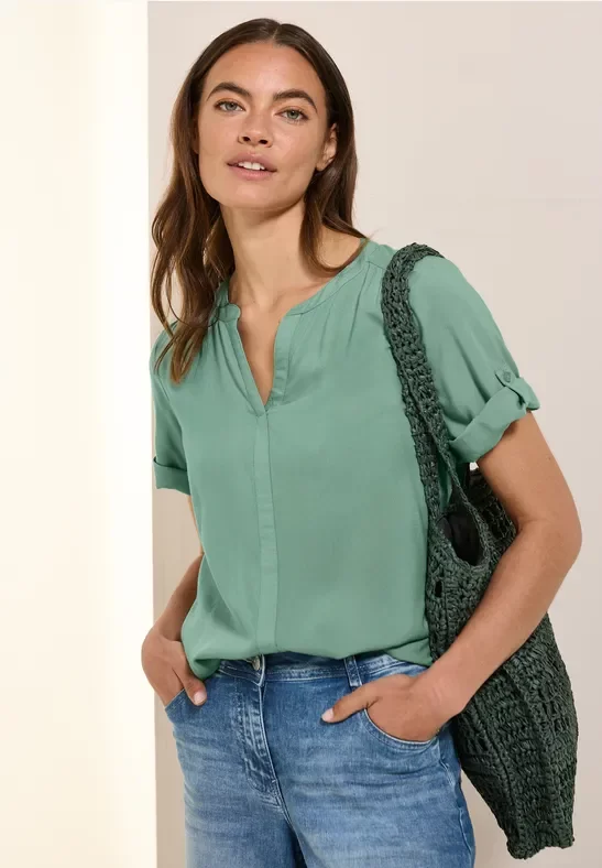 Thumbnail - Cecil Damen Split Neck Viskose-Bluse in Grün, Gr: L