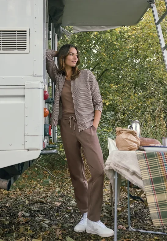 Cecil Damen Gestreifte Jacke in Beige, Gr: XXL