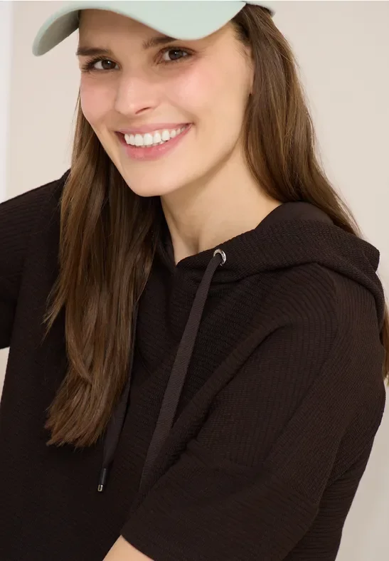 Cecil Damen Hoodie Shirt in Unifarbe in Braun, Gr: XS