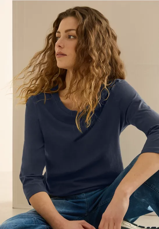 Cecil Damen Jersey Shirt im Tunika-Look in Blau, Gr: XS