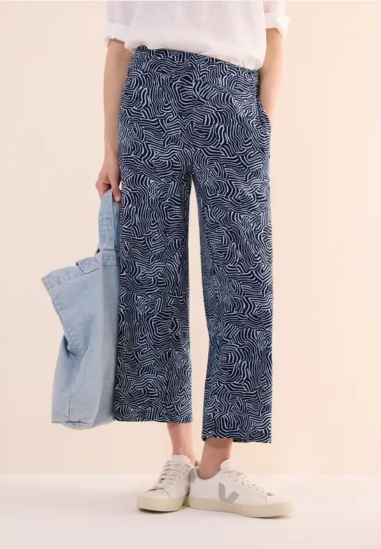 Thumbnail - Cecil Damen Gemusterte Wide Leg Hose in Blau, Gr: XXXL