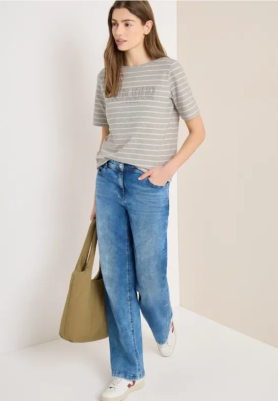 Cecil Damen T-Shirt mit Schmuckstein Wording in Grau, Gr: S