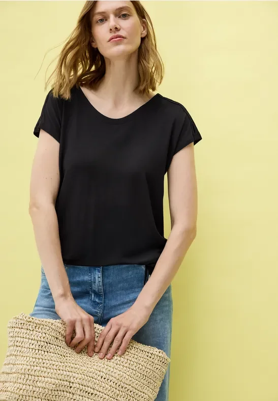 Cecil Damen Shirt mit Cut-Out Details in Schwarz, Gr: M