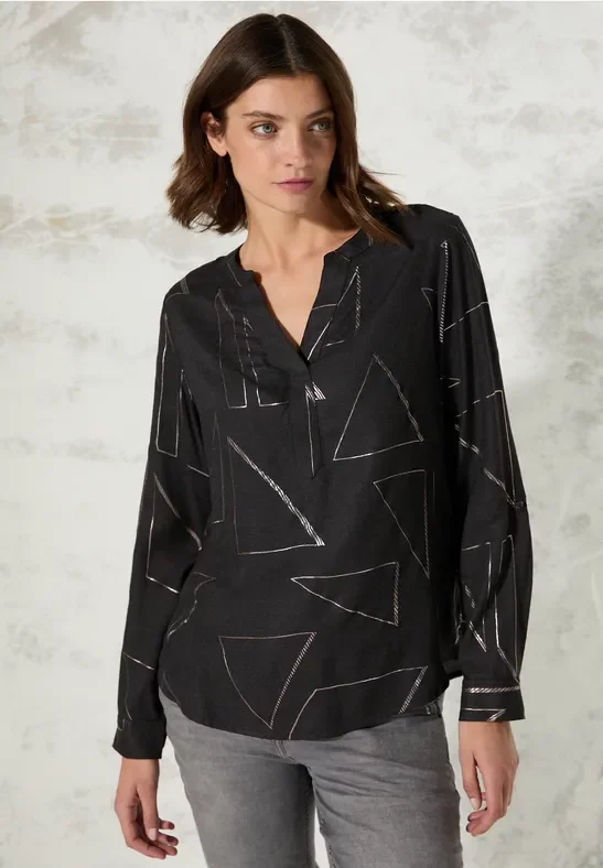 Thumbnail - Cecil Damen Bluse mit Folienprint in Schwarz, Gr: XS