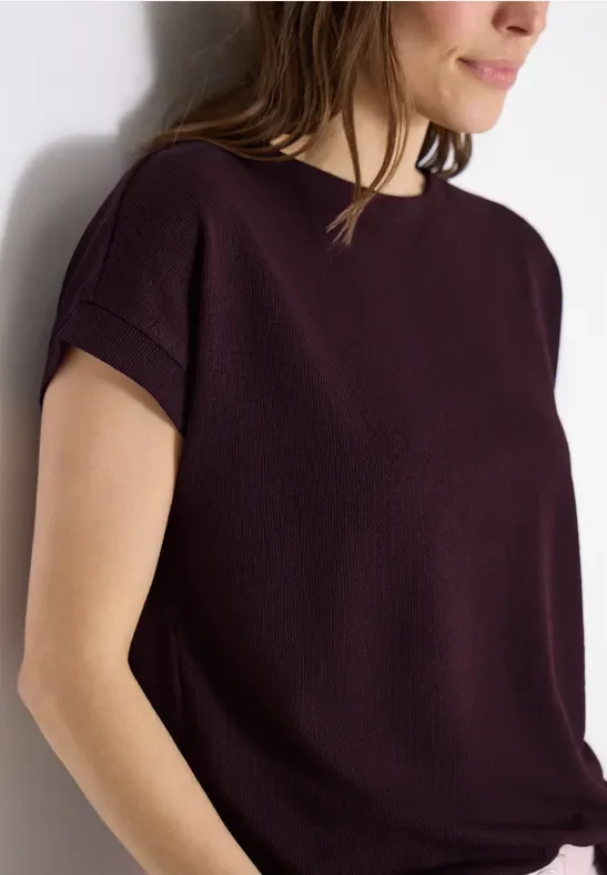 Cecil Damen T-Shirt mit Boatneck im Strick-Look in Rot, Gr: XS