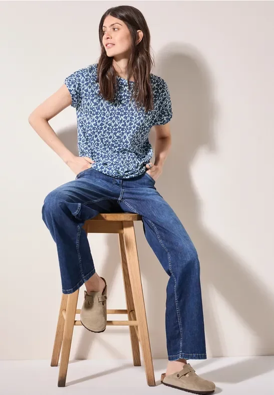 Cecil Damen Print-Shirt mit Raffung in Weiß, Gr: M