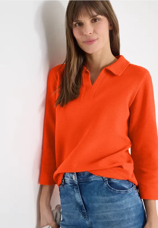 Cecil Damen Struktur Poloshirt in Orange, Gr: S