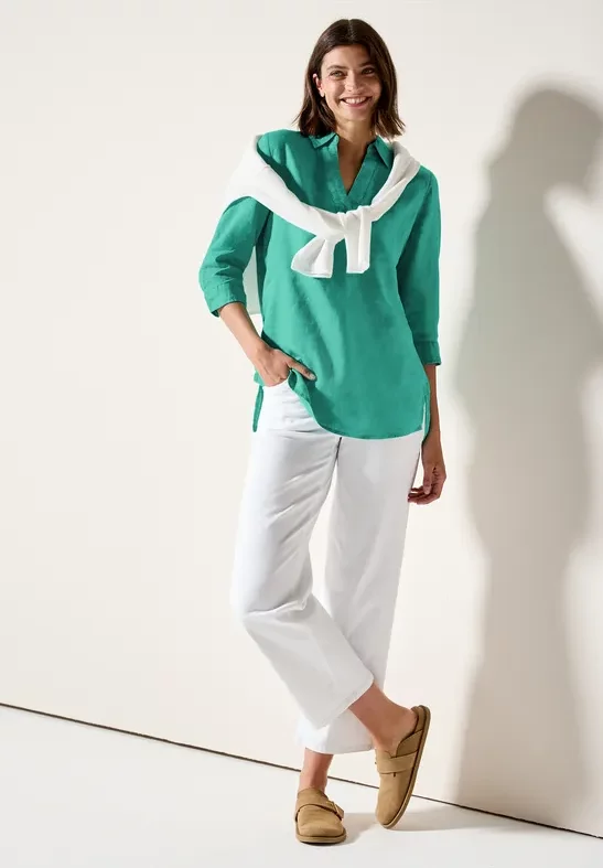 Thumbnail - Cecil Damen Leinen-Longbluse in Grün, Gr: M