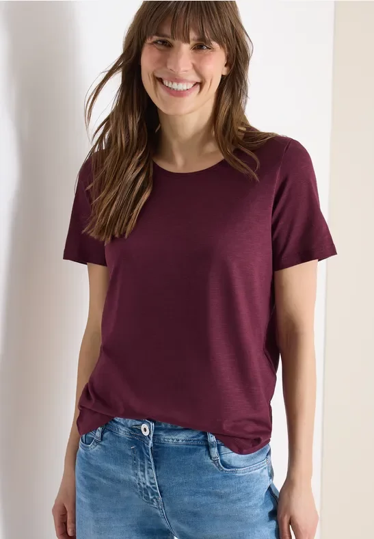 Cecil Damen Basic T-Shirt mit Rundhals in Rot, Gr: L