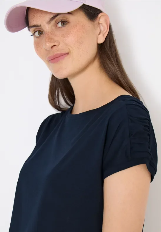 Thumbnail - Cecil Damen Kurzarm Shirt mit Raffung in Blau, Gr: L