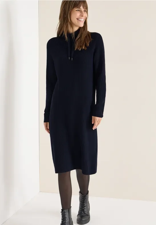 Cecil Damen Cosy Rippstruktur Kleid in Blau, Gr: L