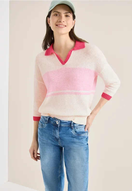 Cecil Damen Polo Pullover in Rosa, Gr: XXL