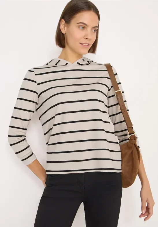 Thumbnail - Cecil Damen Gestreiftes Kapuzenshirt in Grau, Gr: XL