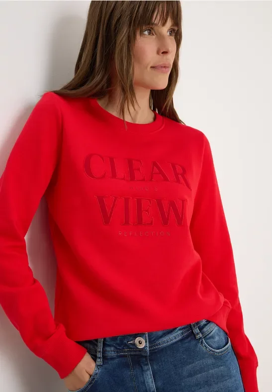 Thumbnail - Cecil Damen Sweatshirt mit Wording in Rot, Gr: XS