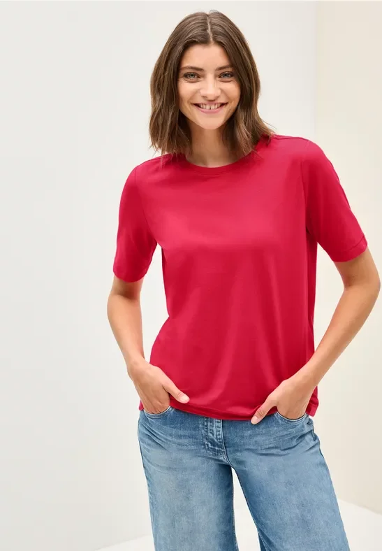 Thumbnail - Cecil Damen Basic Rundhals T-Shirt in Rot, Gr: L