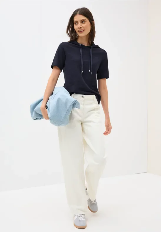 Cecil Damen Bouclé Slub Kapuzenshirt in Blau, Gr: M