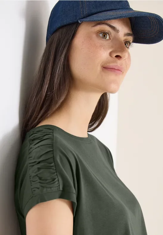 Cecil Damen Kurzarm Shirt mit Raffung in Grün, Gr: XL