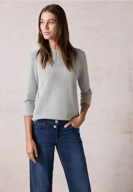 Thumbnail - Cecil Damen Shirt mit Waffelstruktur in Grau, Gr: XXL