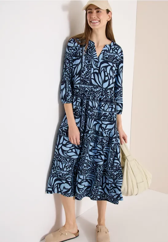Cecil Damen Midi-Kleid mit Patchwork-Print in Blau, Gr: 3XL