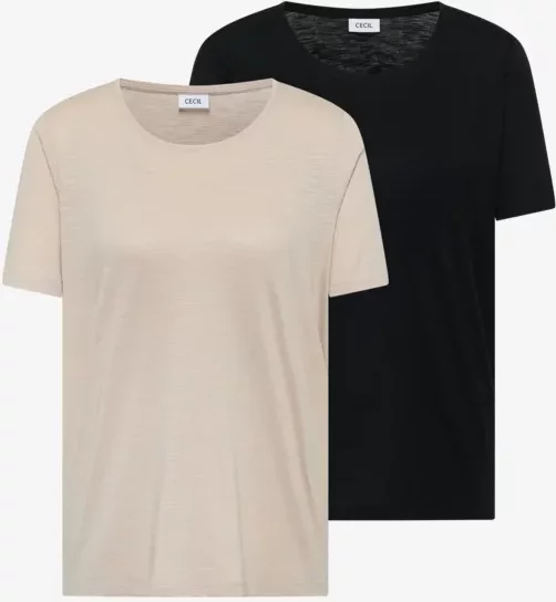 Cecil Damen Basic T-Shirt mit Rundhals im 2er-Pack in Multicolour, Gr: XL