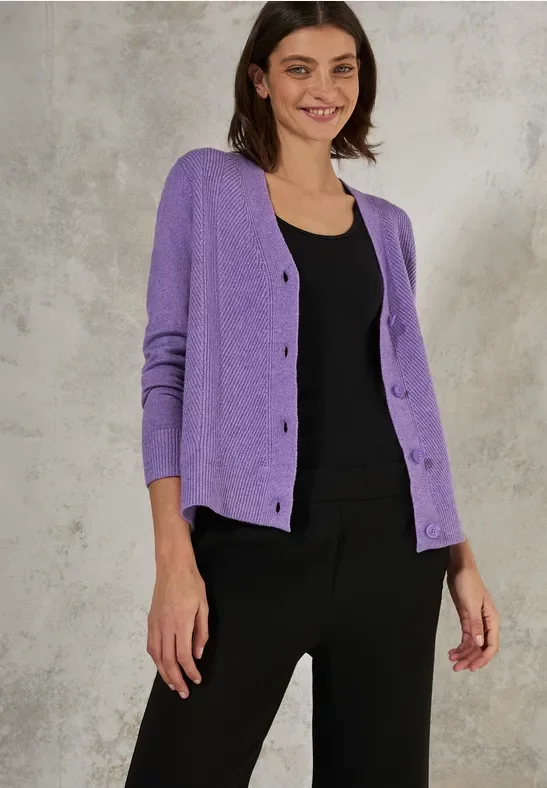 Thumbnail - Cecil Damen Strukturmix Cardigan in Lila, Gr: XXL