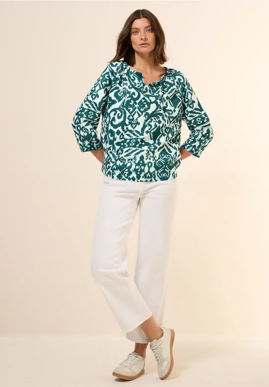 Thumbnail - Cecil Damen Bluse mit Leinenanteil in Grün, Gr: XS