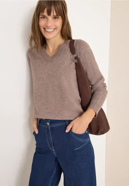 Thumbnail - Cecil Damen Kuscheliger V-Neck Pullover in Braun, Gr: L