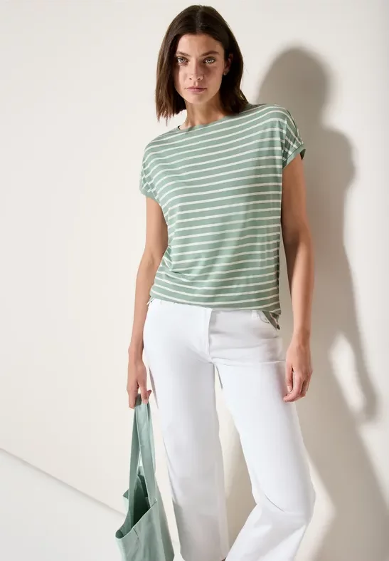 Thumbnail - Cecil Damen Gestreiftes T-Shirt in Grün, Gr: XL