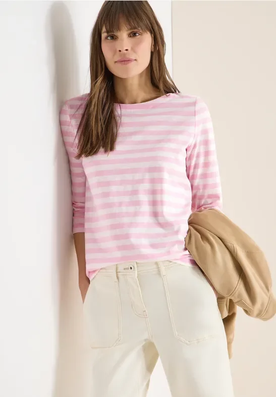Cecil Damen Gestreiftes Basic Shirt in Rosa, Gr: XXL