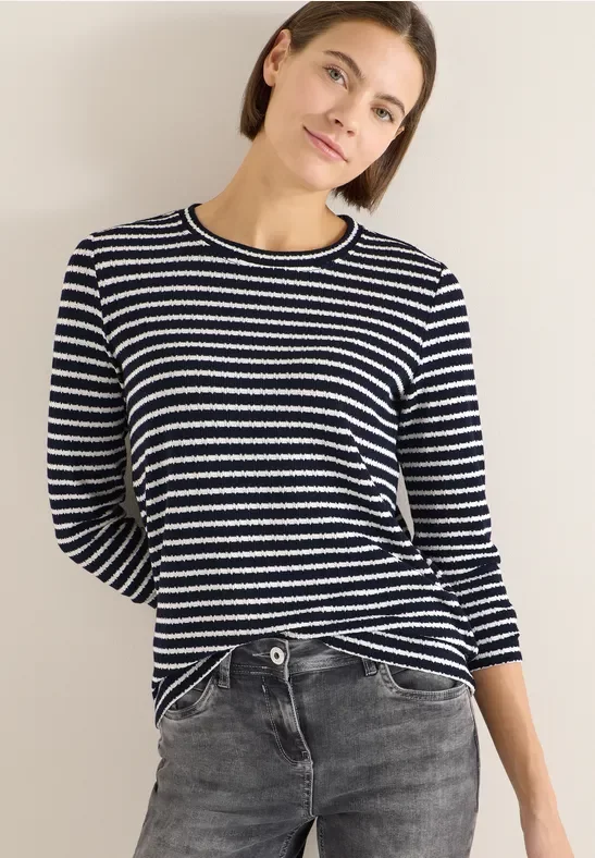 Thumbnail - Cecil Damen Gestreiftes Langarmshirt in Blau, Gr: 3XL