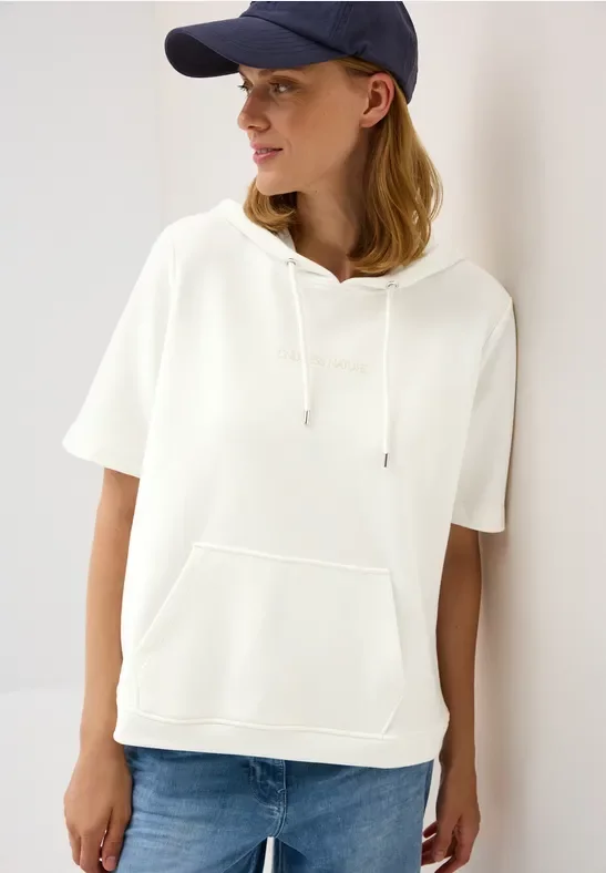 Cecil Damen Kurzarmsweatshirt mit Kapuze in Weiß, Gr: L